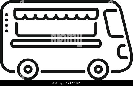 Icône vectorielle de ligne noire simple pour camion alimentaire, isolé sur fond blanc Illustration de Vecteur