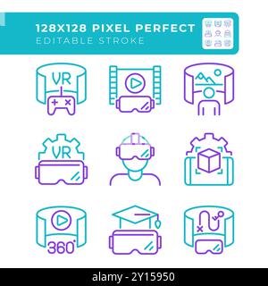 Technologie et applications de réalité virtuelle deux icônes de ligne de couleur définies Illustration de Vecteur