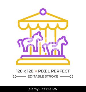 Carrousel de cheval rond-point pixel parfait deux icônes de ligne de couleur Illustration de Vecteur