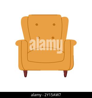 Fauteuil rembourré jaune avec boutons touffetés sur le dossier et pieds en bois. Design confortable et classique pour la décoration intérieure du salon. Vecteur Illustration de Vecteur