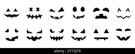 Visages effrayants et drôles pour l'icône Halloween Pumpkin Silhouette. Visages effrayants du pictogramme de glyphe fantôme. Icône d'émotions d'horreur d'Halloween. Vecteur isolé Illustration de Vecteur