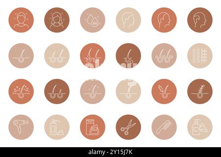 Met en surbrillance le jeu d'icônes de ligne. Stories couvre les icônes linéaires. Faits saillants pour les blogueurs beauté, Barbershop ou salon de coiffure. Aperçu du pictogramme pour social Illustration de Vecteur