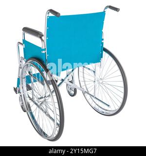 concept de santé de fond transparent en fauteuil roulant bleu vide. rendu 3d. Banque D'Images