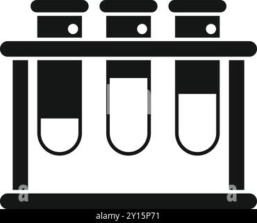 Icône vectorielle simple d'un portoir de tubes à essai contenant trois tubes à essai avec différents niveaux de liquide Illustration de Vecteur