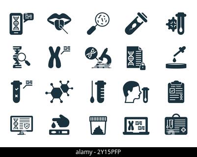 Icône Silhouette du coffret de recherche de laboratoire d'ADN. Labo pour pictogramme d'analyse génétique. Kit d'échantillons pour analyse génétique, icône glyphe de résultat de test ADN. Isolé Illustration de Vecteur