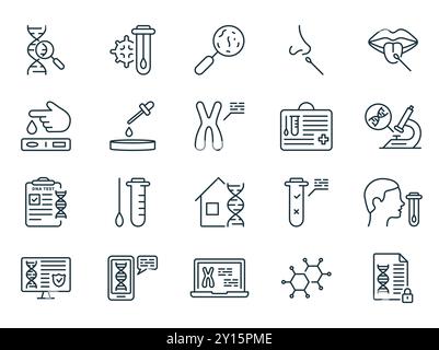 Icône de la ligne du kit de recherche en laboratoire d'ADN. Laboratoire d'analyse génétique pictogramme linéaire. Kit d'échantillons pour analyse génétique, icône contour des résultats de test ADN Illustration de Vecteur