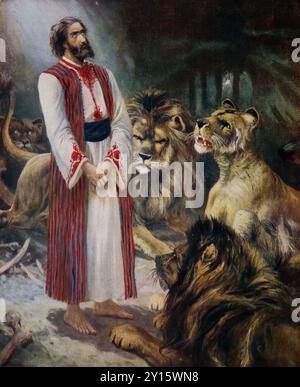 Illustration de Daniel dans le Lions Den (Livre de Daniel) du 19ème siècle Religious Children's Book dimanche après-midi histoires Gleanings from the Bible Banque D'Images