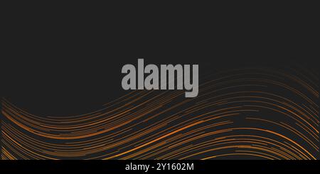 Lignes courbes ondulées noir foncé et orange, motif de rayures - arrière-plan abstrait généré numériquement avec Copyspace, place pour votre texte - modèle des Illustration de Vecteur