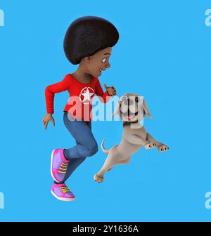 Amusante fille de dessin animé 3D avec un chien Banque D'Images