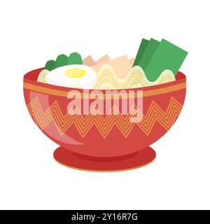 Soupe de ramen japonais vecteur. Cuisine asiatique et assiette rouge. Bol à nouilles. Cuisine orientale Illustration de Vecteur