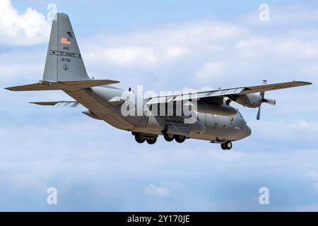 Missouri Air Guard Lockheed C-130H Hercules du 180th Airlift Squadron arrivant à la base aérienne de Wunstorf. Wunstorf, Allemagne - 14 juin 2023 Banque D'Images