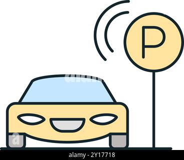 Icône Smart City parking montrant le stationnement de voiture à l'aide d'un signal sans fil Illustration de Vecteur