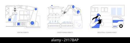 Robots industriels illustrations vectorielles isolées de dessins animés se Illustration de Vecteur