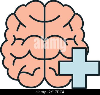 Le cerveau humain s'améliore avec le symbole de signe plus pour la pensée positive Illustration de Vecteur