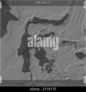 Celebes Island dans la mer de Java, appartenant à l'Indonésie, coupée en carré sur une carte d'altitude à deux niveaux Banque D'Images