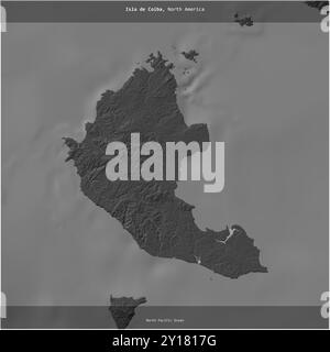 Isla de Coiba dans l'océan Pacifique Nord, appartenant au Panama, recadrée au carré sur une carte d'altitude à deux niveaux Banque D'Images