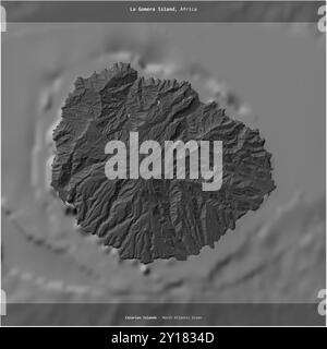 L'île de la Gomera dans l'océan Atlantique Nord, appartenant à l'Espagne, a été coupée au carré sur une carte d'altitude à deux niveaux Banque D'Images