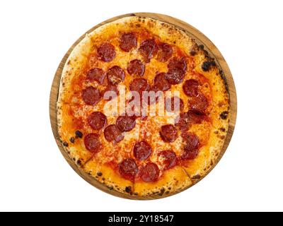 Délicieux pepperoni Pizza sur planche en bois - vue de dessus délice culinaire. Banque D'Images