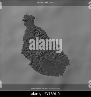 Île Santiago dans l'océan Atlantique Nord, appartenant au Cap-Vert, coupée au carré sur une carte d'altitude à deux niveaux Banque D'Images