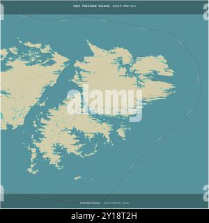 East Falkland Island dans l'océan Atlantique Sud, appartenant aux îles Falkland, coupée en carré sur une carte topographique de style humanitaire OSM Banque D'Images