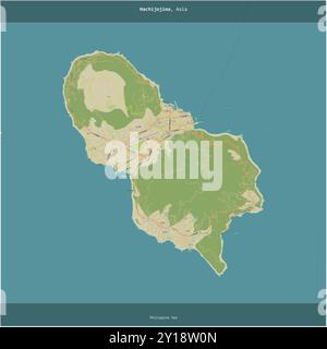 Hachijojima dans la mer des Philippines, appartenant au Japon, coupée en carré sur une carte topographique de style humanitaire OSM Banque D'Images