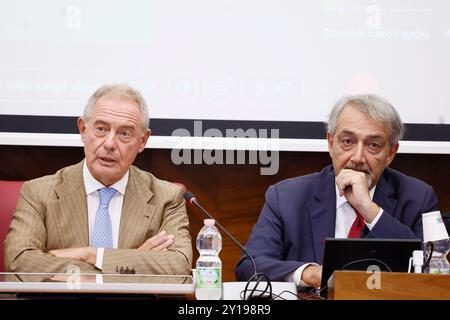 Roma, Italie. 05th Sep, 2024. Il presidente della Regione Francesco Rocca incontra il Ministro Adolfo Urso al Minstero per le Imprese ed il Made in Italy per un tavolo sulla Fondazione Santa Lucia Roma, Italia Ñ Gioved“ 05 Settembre 2024 - Cronaca - (foto di Cecilia Fabiano/LaPresse) le Président de la région Francesco Rocca rencontre le Ministre Adolfo Urso au Ministère des Affaires et Made in Italy pour une discussion sur la Fondation Santa Rome, 05 septembre septembre 2024 - nouvelles - (photo de Cecilia Fabiano/LaPresse) crédit : LaPresse/Alamy Live News Banque D'Images