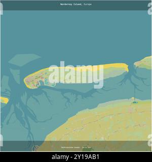 Norderney Island en mer du Nord, appartenant à l'Allemagne, coupée en carré sur une carte topographique de style humanitaire OSM Banque D'Images