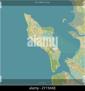 Ile d'Oléron dans le golfe de Gascogne, appartenant à la France, coupée en carré sur une carte topographique de style humanitaire OSM Banque D'Images