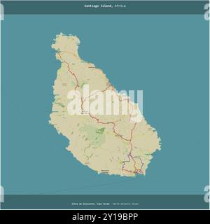 Île Santiago dans l'océan Atlantique Nord, appartenant au Cap-Vert, coupée en carré sur une carte topographique de style humanitaire OSM Banque D'Images
