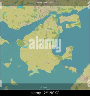 Tasinge Island dans le Kattegat, appartenant au Danemark, coupée en carré sur une carte topographique de style humanitaire OSM Banque D'Images