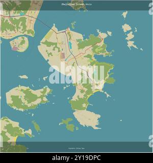 Île de Zhujiajian dans la mer de Chine orientale, appartenant à la Chine, coupée en carré sur une carte topographique de style humanitaire OSM Banque D'Images