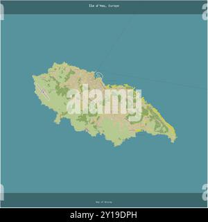 Ile d'Yeu dans le golfe de Gascogne, appartenant à la France, coupée en carré sur une carte topographique de style humanitaire OSM Banque D'Images