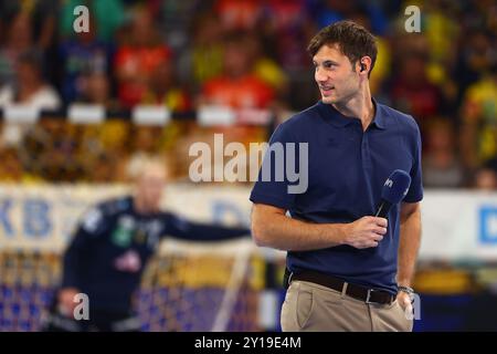 Uwe Gensheimer als Experte von DYN beim Spiel Rhein-Neckar Loewen gegen Kiel Rhein-Neckar Loewen vs THW Kiel, Handball, 1. Bundesliga, 05.09.2024 Foto : Rene Weiss/Eibner Banque D'Images