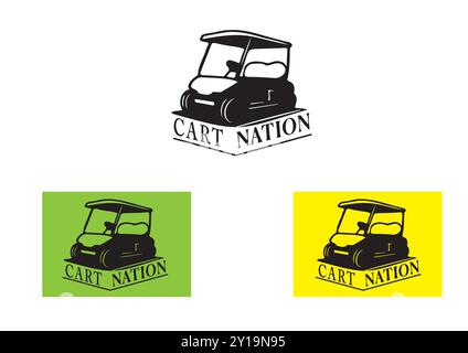 Logo de voiturette de golf simpliste avec texte « Cart Nation » sur fond éclatant Illustration de Vecteur