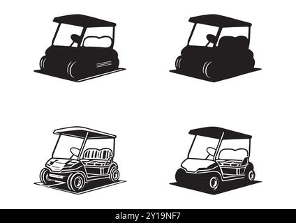 Quatuor de voiturettes de golf stylisées en illustration monochrome Illustration de Vecteur