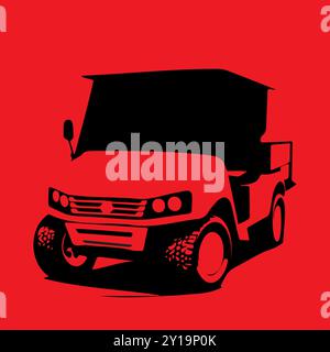 Élégant monochrome élégant Truck Silhouette Design sur fond rouge Illustration de Vecteur