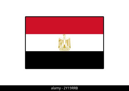 Le drapeau de l'Égypte présente trois bandes horizontales en rouge, blanc et noir, avec l'emblème national d'un aigle doré au centre, symbolisant l'héritage et la force de la nation. Illustration de Vecteur
