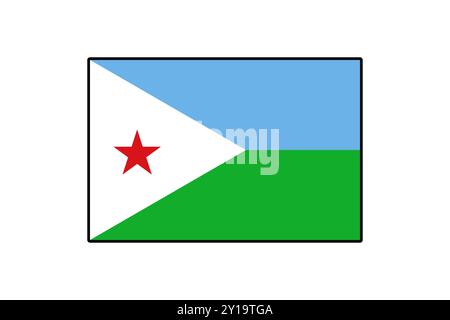Le drapeau national de Djibouti comporte un triangle blanc avec une étoile rouge sur fond bleu et vert. Ce drapeau symbolise l'unité et le patrimoine culturel du pays. Illustration de Vecteur