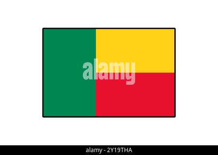 Cette illustration montre le drapeau du Bénin, avec ses sections vertes, jaunes et rouges vives, symbolisant l'héritage et l'unité du pays, sur un fond blanc pur. Illustration de Vecteur