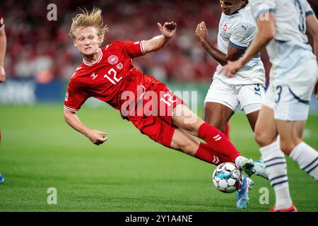 Danemark. 05th Sep, 2024. Le danois Kasper Dolberg lors du match de l'UEFA Nations League entre le Danemark et la Suisse à Parken à Copenhague le jeudi 5 septembre 2024. (Photo : Mads Claus Rasmussen/Ritzau Scanpix) crédit : Ritzau/Alamy Live News Banque D'Images