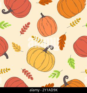 Modèle sans couture d'automne avec des citrouilles et des feuilles. Vector automne fond EPS10 Illustration de Vecteur