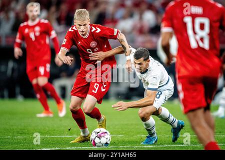 Danemark. 05th Sep, 2024. Le danois Albert Groenbaek lors du match de l'UEFA Nations League entre le Danemark et la Suisse à Parken à Copenhague le jeudi 5 septembre 2024. (Photo : Mads Claus Rasmussen/Ritzau Scanpix) crédit : Ritzau/Alamy Live News Banque D'Images