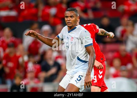 5 (sui) - Manuel Akanji. UEFA Nations League : Danmark mod Schweiz - 05.09.24. København, Danmark. 5 septembre 2024. Banque D'Images