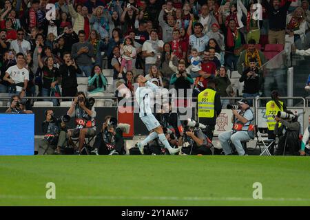 Lisbonne, Portugal. 05th Sep, 2024. Cristiano Ronaldo, du Portugal, réagit lors du match de football du Groupe A1 de l'UEFA Nations League entre le Portugal et la Croatie à l'Estadio da Luz. Note finale : Portugal 2:1 Croatie crédit : SOPA images Limited/Alamy Live News Banque D'Images