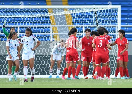 Cali, Colombie. 05th Sep, 2024. Les joueuses nord-coréennes célèbrent le but de un-Yong Chae lors du match entre la Corée du Nord et le Costa Rica, pour la 2ème manche du groupe F de la Coupe du monde féminine U-20 de la FIFA, Colombie 2024, au stade olympique Pascual Guerrero, ce jeudi 05. 30761 (Alejandra Arango/SPP) crédit : SPP Sport Press photo. /Alamy Live News Banque D'Images