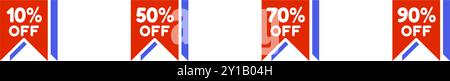 réduction de ruban de ligne d'icône dix pour cent, moitié prix, soixante-dix pour cent et quatre-vingt-dix pour cent, étiquette étiquette prix off. Fichier modifiable Illustration de Vecteur