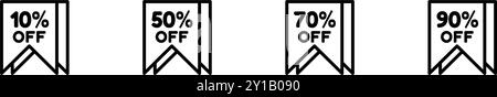 réduction de ruban de ligne d'icône dix pour cent, moitié prix, soixante-dix pour cent et quatre-vingt-dix pour cent, étiquette étiquette prix off. Fichier modifiable Illustration de Vecteur