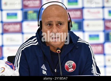 COUPE DU MONDE DE la FIFA 2026 -QATAR VS Emirats ARABES UNIS L'entraîneur-chef du Qatar Marquez Lopezassiste à une conférence de presse après la Coupe du monde de la FIFA 2026 AFC Asian Qualifiers 3ème tour groupe A entre le Qatar et les Emirats Arabes Unis à Ahmad Bin Ali StadiumÊin Al Rayyan, Qatar le 05 septembre 2024.les Emirats Arabes Unis ont gagné 3-1 DOHA Qatar Copyright : X.X Banque D'Images