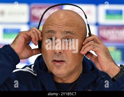 COUPE DU MONDE DE la FIFA 2026 -QATAR VS Emirats ARABES UNIS L'entraîneur-chef du Qatar Marquez Lopezassiste à une conférence de presse après la Coupe du monde de la FIFA 2026 AFC Asian Qualifiers 3ème tour groupe A entre le Qatar et les Emirats Arabes Unis à Ahmad Bin Ali StadiumÊin Al Rayyan, Qatar le 05 septembre 2024.les Emirats Arabes Unis ont gagné 3-1 DOHA Qatar Copyright : X.X Banque D'Images