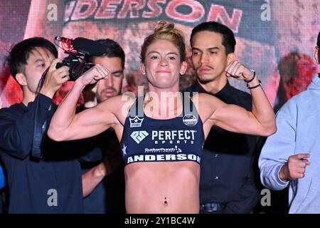 Denver, Colorado, États-Unis. 05th Sep, 2024. La chasseuse MMA, Alyse Anderson, pose lors des pesées et affrontements cérémoniels pour le Championnat One 168, à l'hôtel Sheraton de Denver, DANS LE COLORADO. Photo de Kevin Langley/Sports South Media/CSM/Alamy Live News Banque D'Images